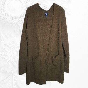 Bobeau Green Popcorn Cardigan With Front Patch Pockets